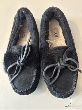 UGG Black Shearling-Lined Moccasin Slippers